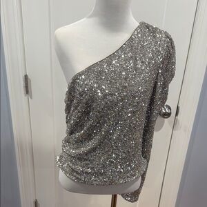Silver Sequin One-Shoulder Top